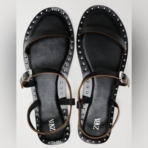 Zara Flat Black Strappy Sandals
